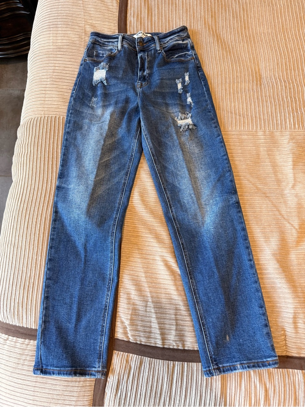 Wax Jean Mid Blue Straight Jeans with Brass Button